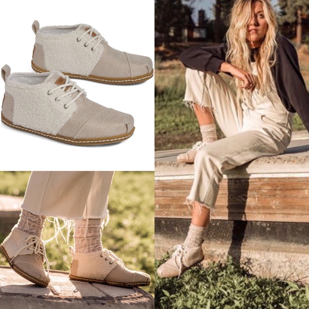 TOMS Faux Shearling Bota Metallic Natural Toe Boot